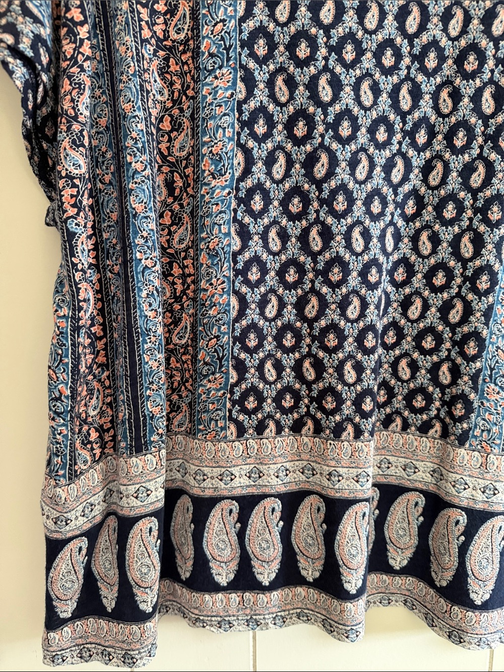 Lucky Brand Navy Paisley Women's Top Dolman Sleeves Boho Coastal Flowy Large - Picture 5 of 9